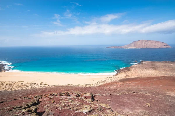 View of the beautiful Shells Beach (Playa de Las Conchas) at La Graciosa Island (Isla la Graciosa) - La Graciosa, Canary Islands, Spain