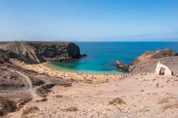 Vista Hermosa Famosa Parrot Beach Playa Del Papagayo Lanzarote Lanzarote — Foto de Stock
