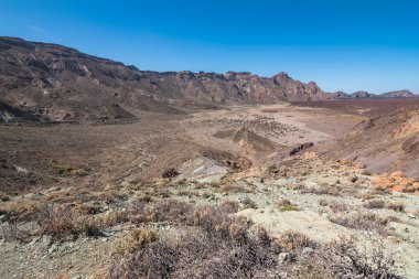 View of the beautiful and largest volcano crater at Mount Teide from Los Azulejos viewpoint - Santa Cruz de Tenerife, Canary Islands, Spain