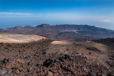 Panoramic view of Mount Teide largest crater from the peak of it's volcano - Santa Cruz de Tenerife, Canary Islands, Spain