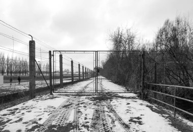 Dachau, Germany, March 2016 - view of one the pathways at Dachau Concentration Camp Memorial Site 