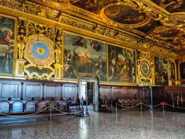 Venice, Italy, July 2017 - view of one of the halls of the Doge's Palace