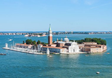 Broad day view of San Giorgio Island from a viewpoint at the top of the Campanile di San Marco (San Marco's Bell Tower) - Venice, Italy