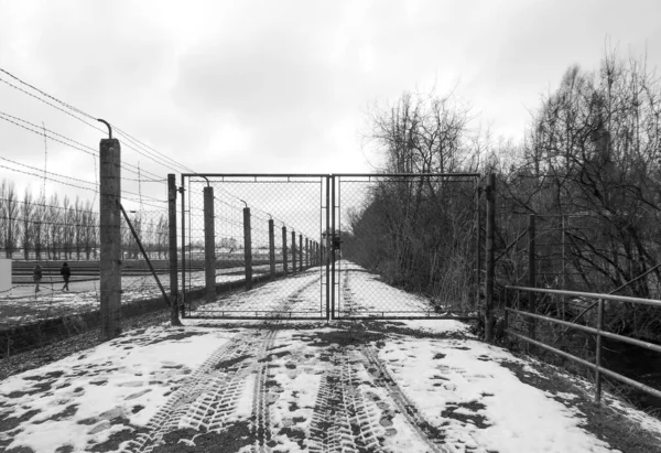 Dachau, Germany, March 2016 - view of one the pathways at Dachau Concentration Camp Memorial Site 