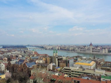 Budapest, Hungary, March 2016 - panoramic view of Budapest and the Hungarian Parliament Building