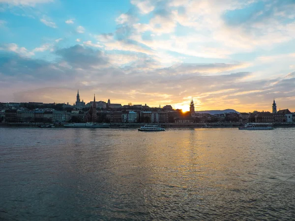 View Budapest Fisherman Bastion Matthias Church Afternoon Pest Side City — Zdjęcie stockowe