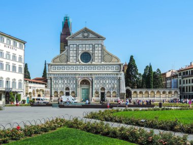 Florence, Italy, June 2017 - Wide and external of view of Basilica di Santa Maria Novella 