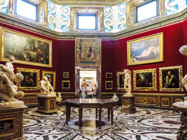 Florence, Italy, June 2017 - view of a beautiful hall at Palazzo Pitti