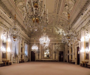 Florence, Italy, June 2017 - view of a beautiful hall at Palazzo Pitti