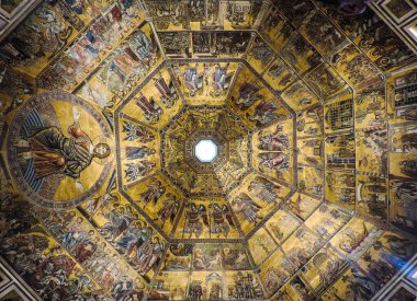 Florence, Italy, June 2017 - beautiful fresco at the ceiling inside the Battistero di San Giovanni 