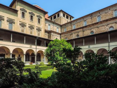 Florence, Italy, June 2017 - view of the beautiful cloister at Basilica di Santa Croce 