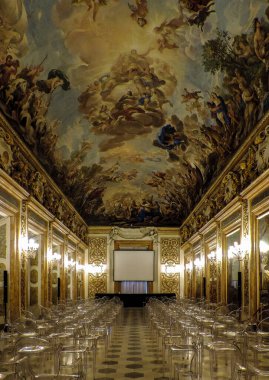 Florence, Italy, June 2017 - view of a beautiful gallery at Palazzo Medici Riccardi