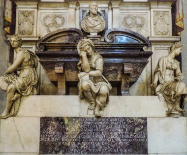 Florence, Italy, June 2017 - view of Michelangelo's tomb at Basilica di Santa Croce