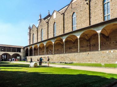Florence, Italy, June 2017 - view of the beautiful cloister at Basilica di Santa Croce 