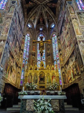 Florence, Italy, June 2017 - view of the beautiful altar at the Basilica di Santa Croce