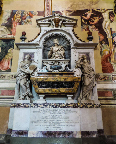 Florence, Italy, June 2017 - view of Galileu Galilei's tomb at Basilica di Santa Croce