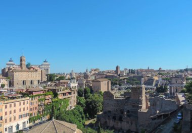 View of Foro Romano and it's many structures from viewpoint at Palatine Hill - Rome, Italy