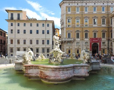 Rome, Italy, June 2017 - view of Fontana del Moro (Moor Fountain) at Piazza Navona 