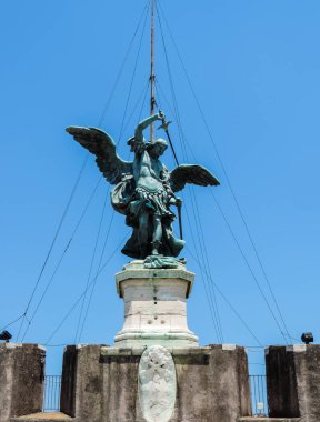 Rome, Italy, June 2017 - view of St. Michael the Archangel statue atop Castel Sant'Angelo