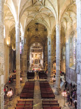 Lizbon, Portekiz, Mart 2016 - Mosteiro dos Jeronimos Manastırı 'nın iç görünümü)
