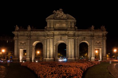 Madrid, Spain, October 2019 - view of the beautiful Puerta de Alcal (Alcala Door) by the night