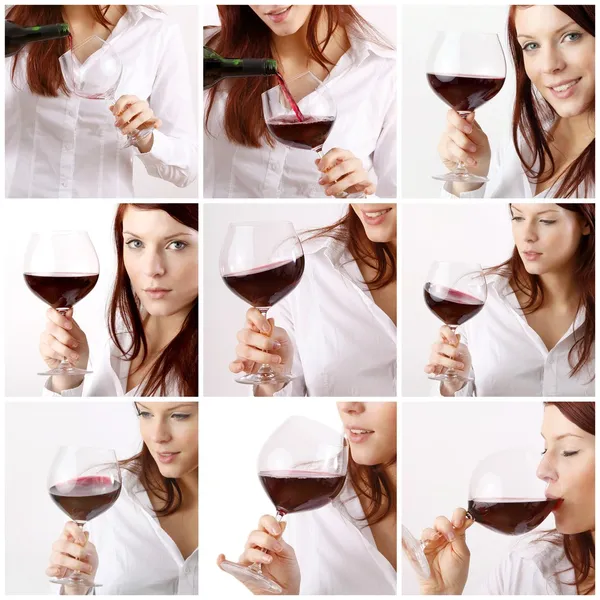와인을 즐기는 아름 다운 젊은 여자 — 스톡 사진
