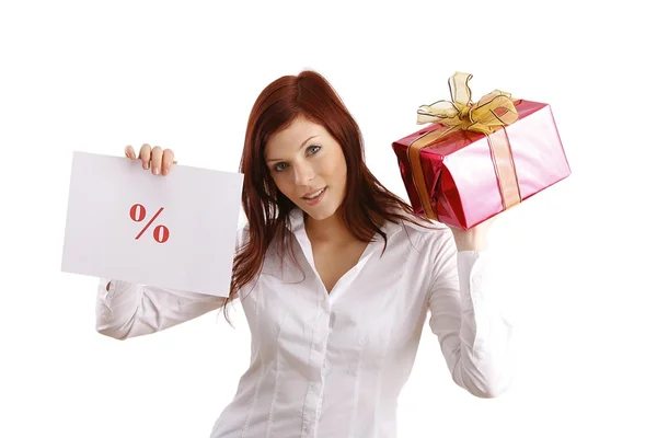 Woman holding gift box — Stock Photo, Image