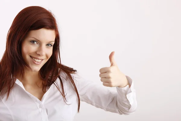 Mujer mostrando gesto ok — Foto de Stock