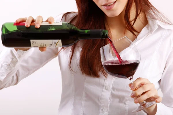 Donna con vino Foto Stock Royalty Free