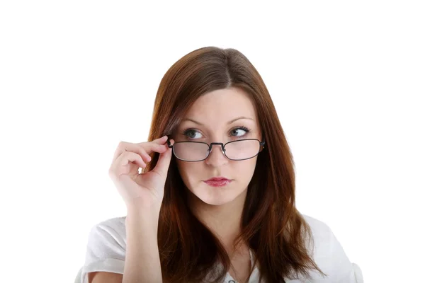 Flicka som poserar med glasögon — Stockfoto