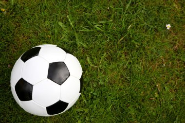 Yeşil çimlerde futbol topu.