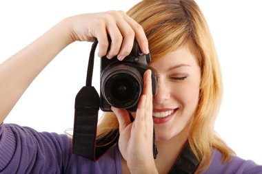 bir kamera ile genç güzel kadın