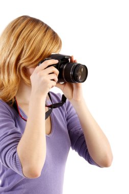 bir kamera ile genç güzel kadın