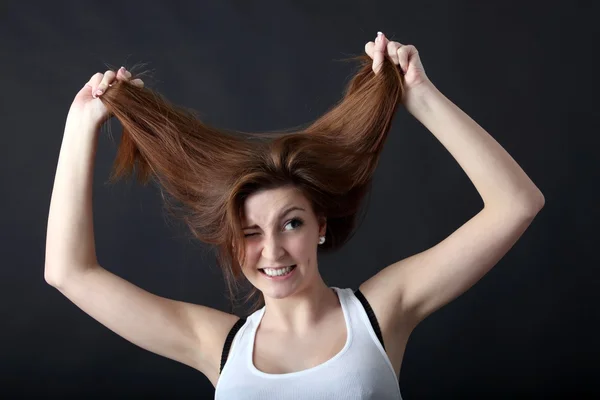 Woman with problems with her ​​hair — Stock Photo, Image