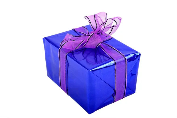 Blue gift on a white background — Stock Photo, Image