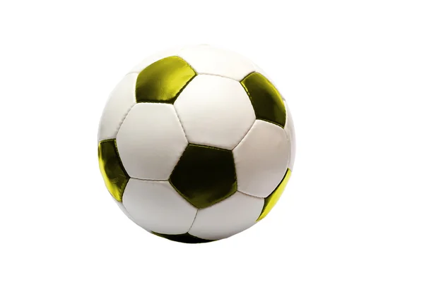 Bola de futebol com verde sobre um fundo branco — Fotografia de Stock