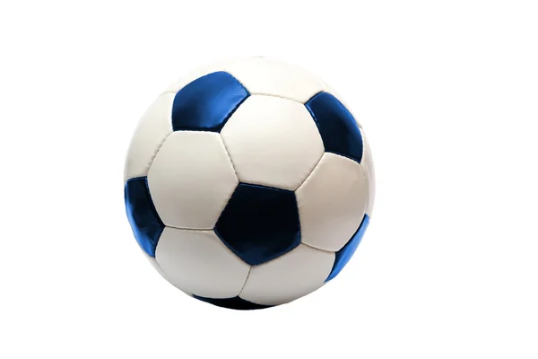 Bola de futebol com azul sobre um fundo branco — Fotografia de Stock