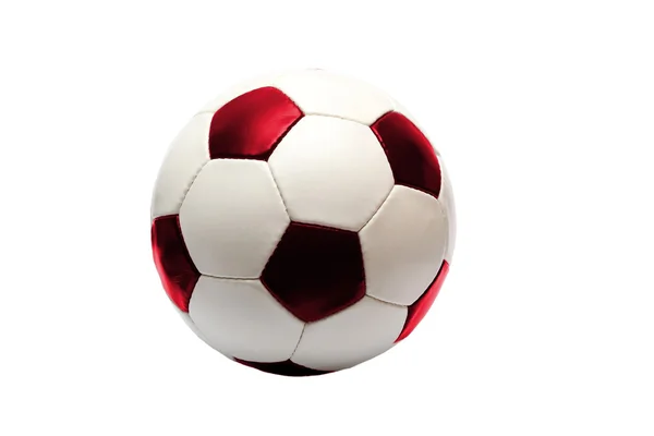 Bola de futebol com vermelho sobre um fundo branco — Fotografia de Stock