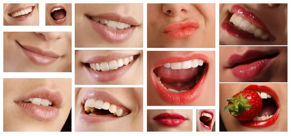 Collage aus hübschen Lippen — Stockfoto