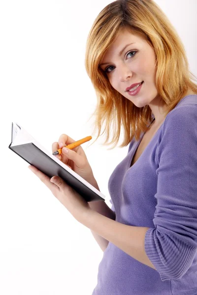 Happy adult student girl with notebooks — Stock Photo, Image