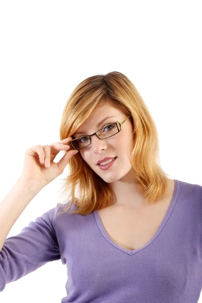 Mujer joven con gafas graduadas — Foto de Stock