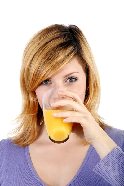 Girl drinking juice — Stock Photo, Image