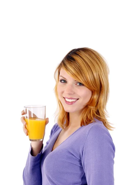 Ragazza che beve succo — Foto Stock