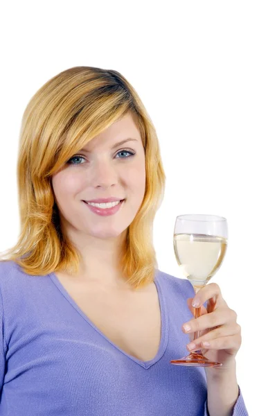 Girl drinking from a glass of wine — Stock Photo, Image