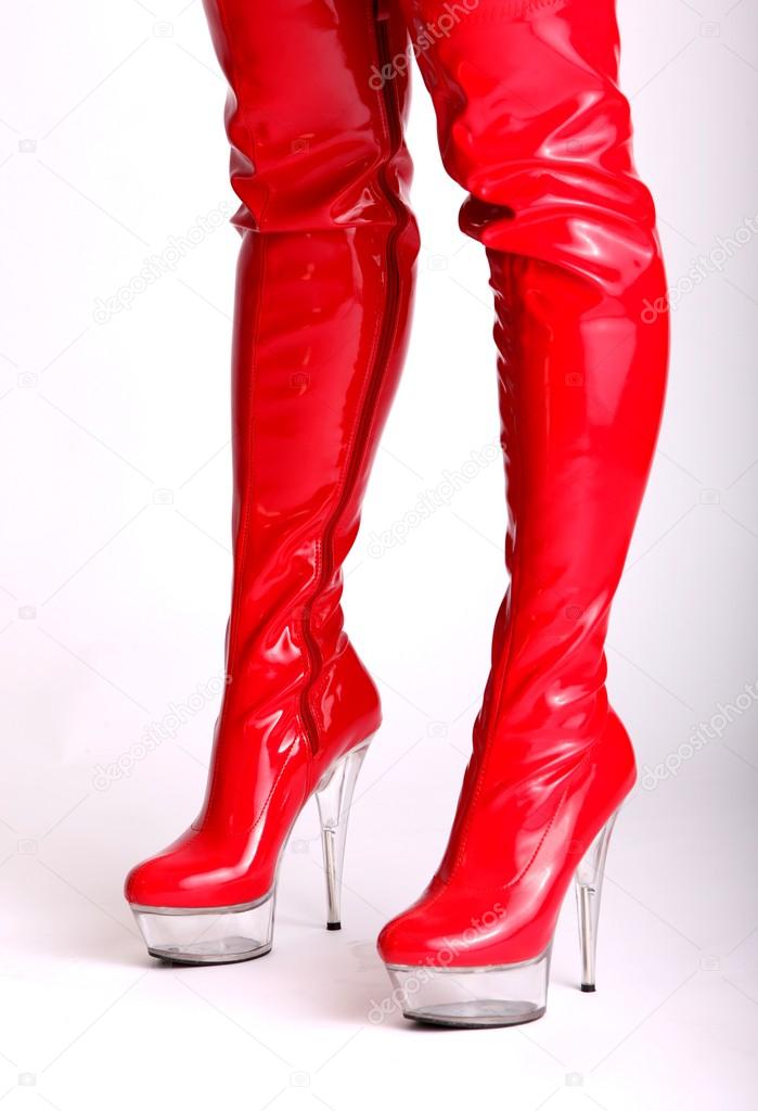 red latex boots