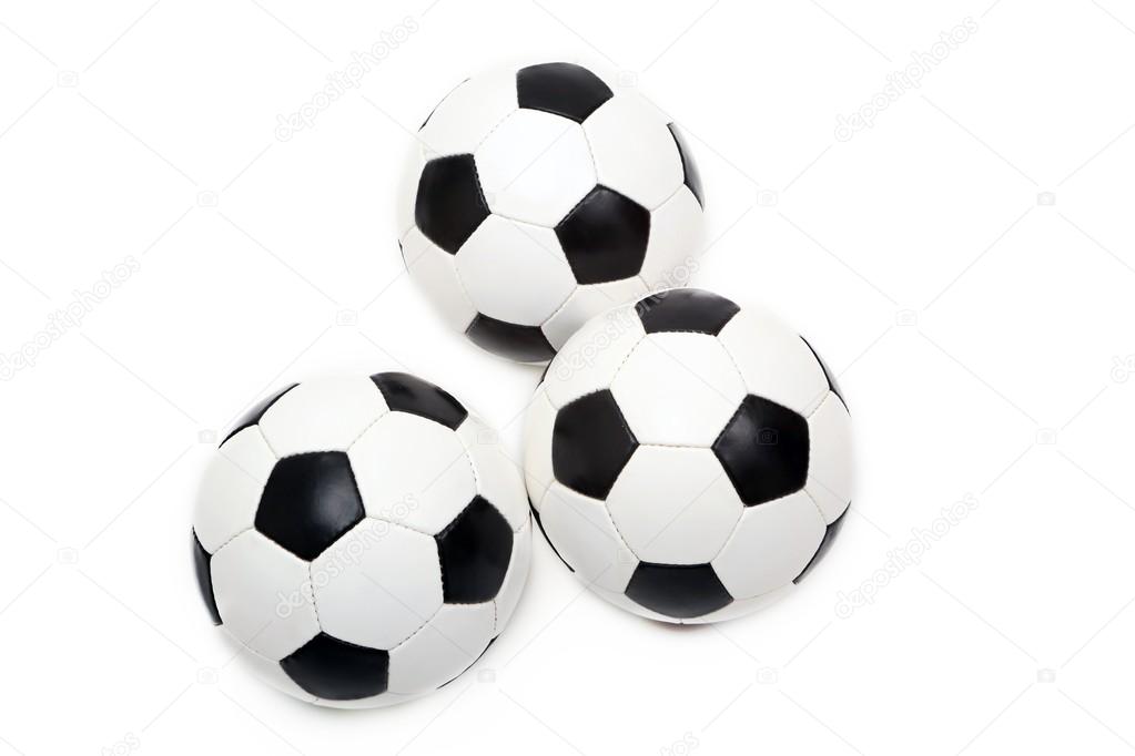 Football soccer ball. Three Balls isolated on white Background. — Stock
