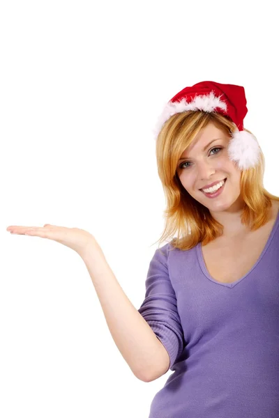 Santa meisje presentatie van uw product — Stockfoto