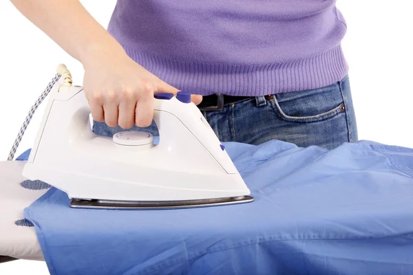 Woman ironing (white background) — Stock Photo, Image