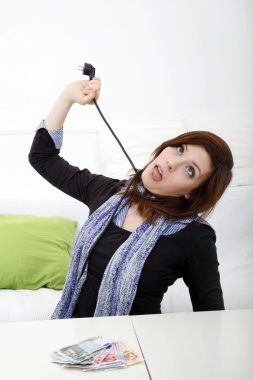 para ve güç kablosu ile kız