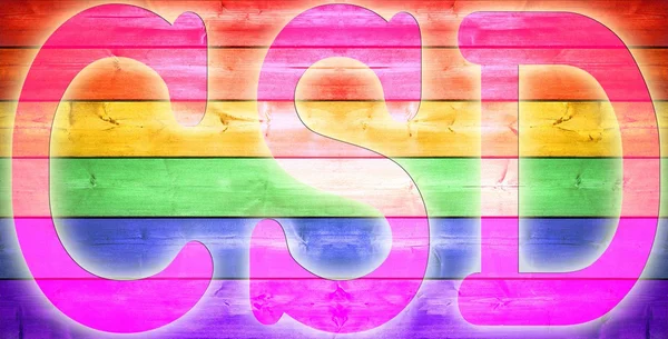 Houten hek met de kleuren van de regenboog met csd — Stockfoto